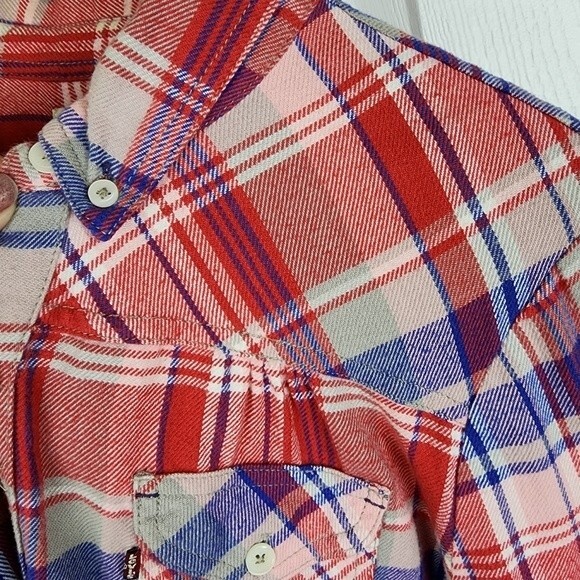Levis Flannel Shirt Plaid Cotton Red White Blue Button Front Top Blouse Size M - Picture 11 of 16